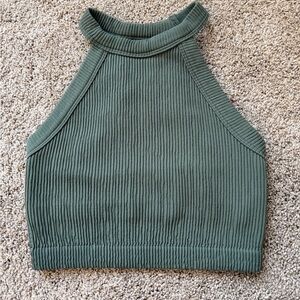 Aerie Ribbed Green Halter Top size small, built in bra, no padding